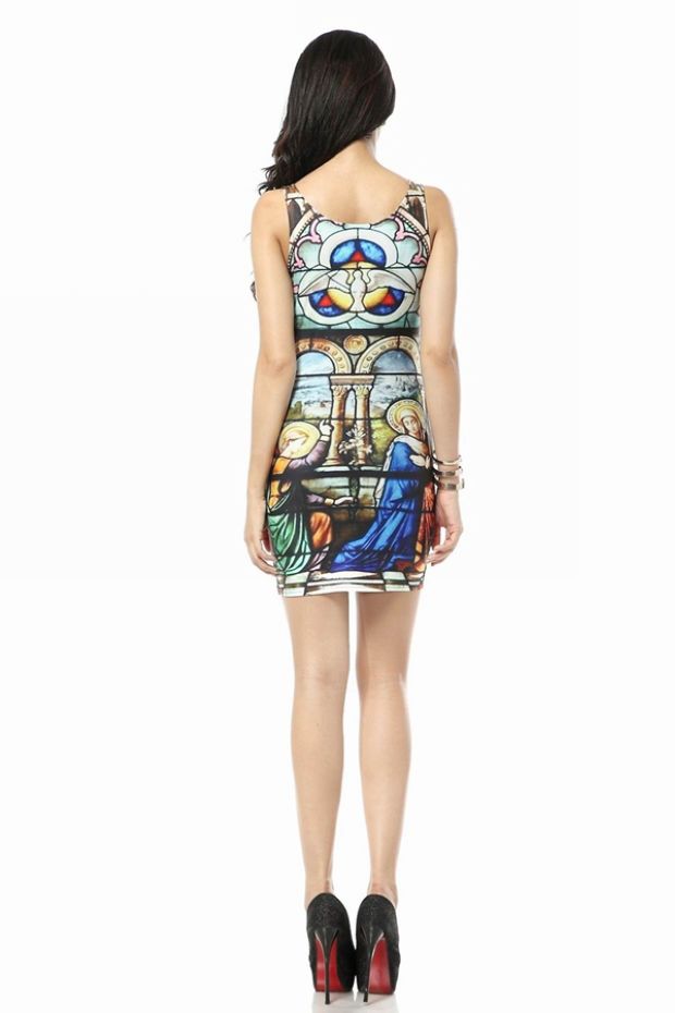 Western religious paintings print pencil dress